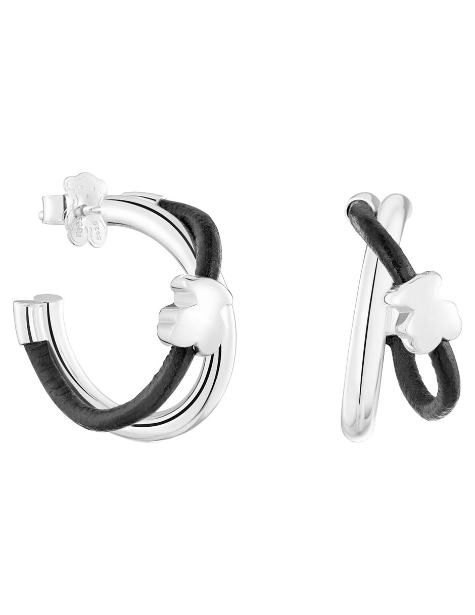 Aretes de aro de oso Bold Motif de plata P 925 con acabado brillante