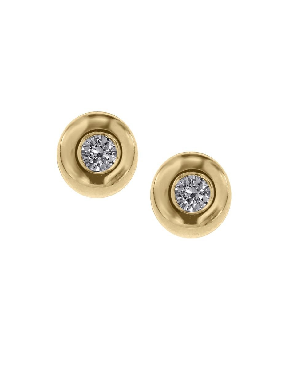 Broqueles redondos de oro amarillo 14 K con acabado brillante diamante Broqueles redondos de oro amarillo 14 K con acabado brillante diamante
