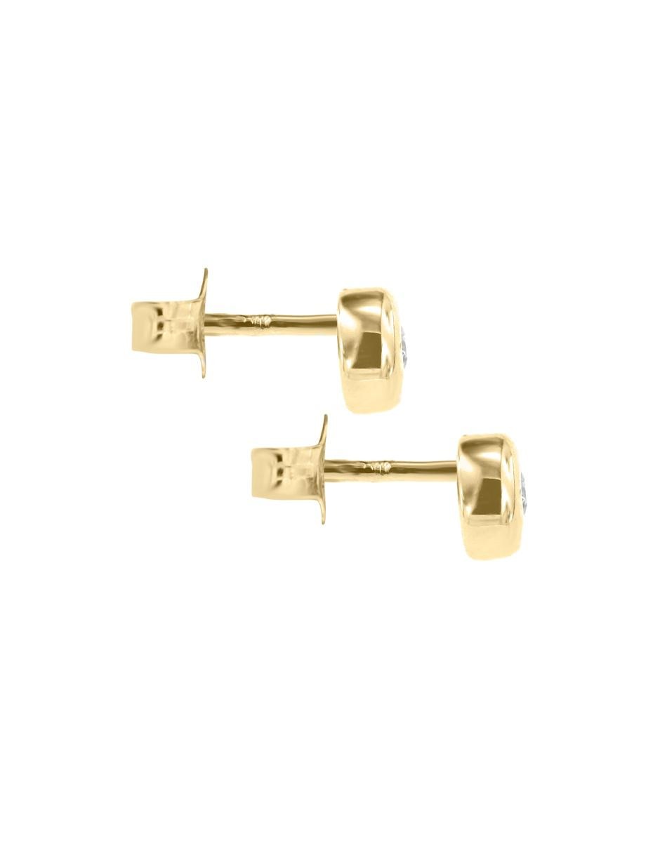 Broqueles redondos de oro amarillo 14 K con acabado brillante diamante 2