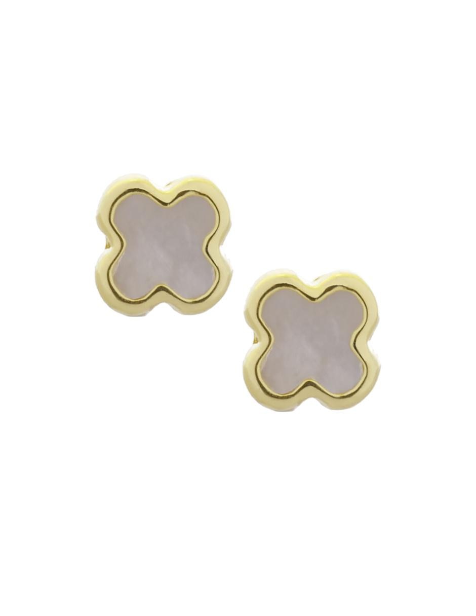 Broqueles de oro amarillo 14 K con acabado brillante madre perla Broqueles de oro amarillo 14 K con acabado brillante madre perla