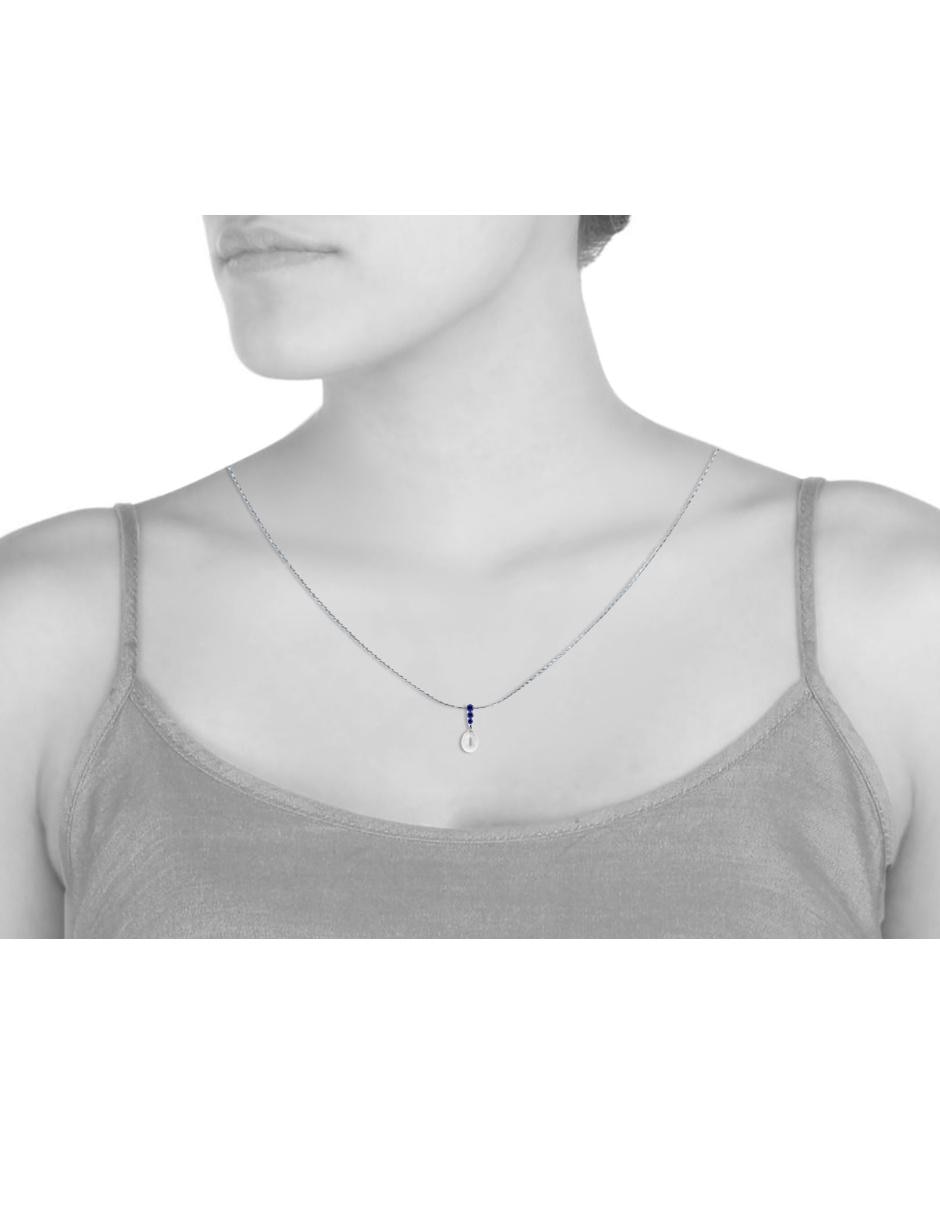 Dije de oro blanco 14 K zafiro y perla