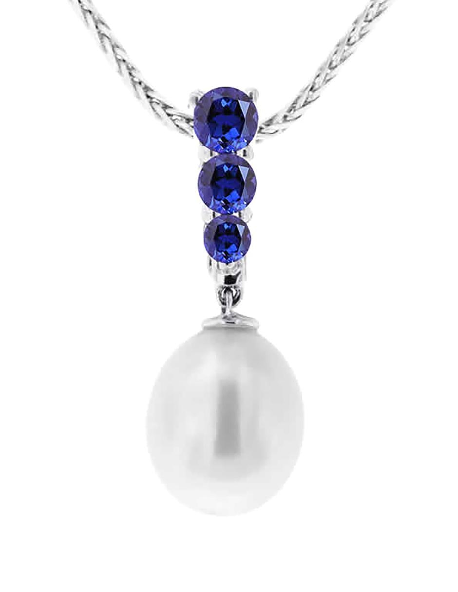 Dije Fascinare de oro blanco 14 K zafiro y perla
