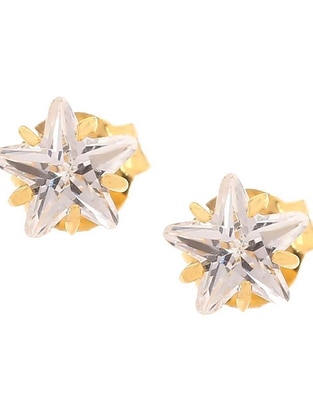 Broqueles de oro 14 K con acabado brillante zirconia Broqueles de oro 14 K con acabado brillante zirconia