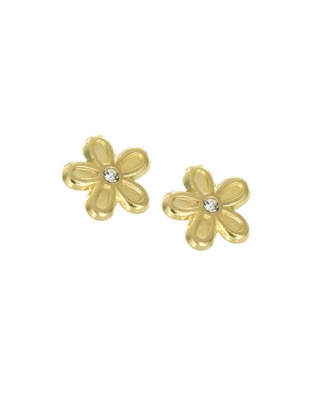 Broqueles de flor D Cadena de oro 14 K con acabado brillante zirconia