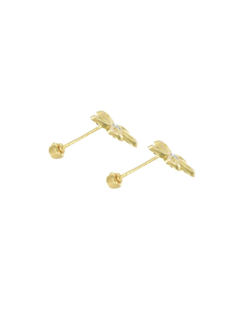 Broqueles de flor D Cadena de oro 14 K con acabado brillante zirconia