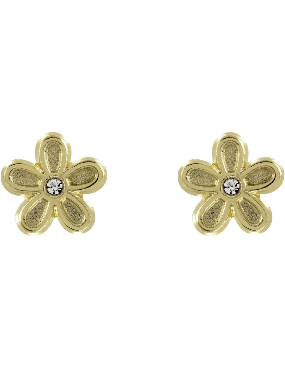 Broqueles de flor D Cadena de oro 14 K con acabado brillante zirconia