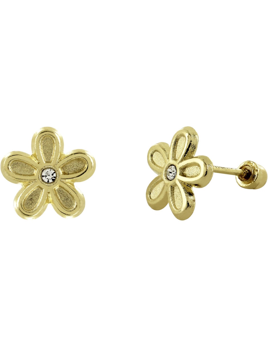 Broqueles de flor D Cadena de oro 14 K con acabado brillante zirconia