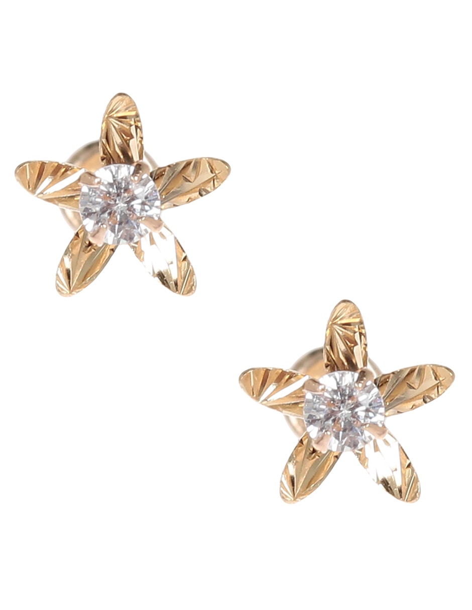Broqueles de oro 14 K con acabado diamantado zirconia 1