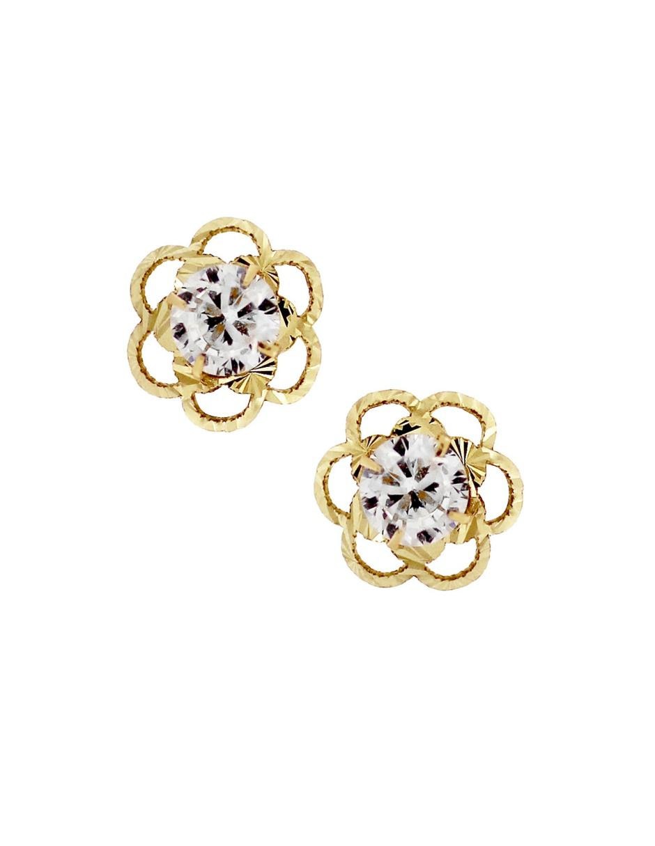 Broqueles de oro amarillo 14 K con acabado pavé zirconia 1