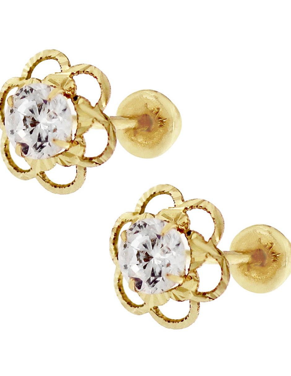 Broqueles de oro amarillo 14 K con acabado pavé zirconia Broqueles de oro amarillo 14 K con acabado pavé zirconia