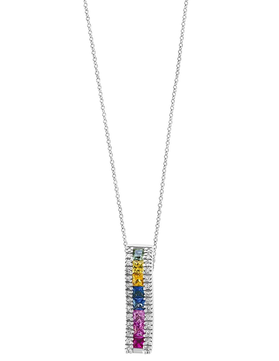 Dije de oro blanco 14 K zafiro y diamante