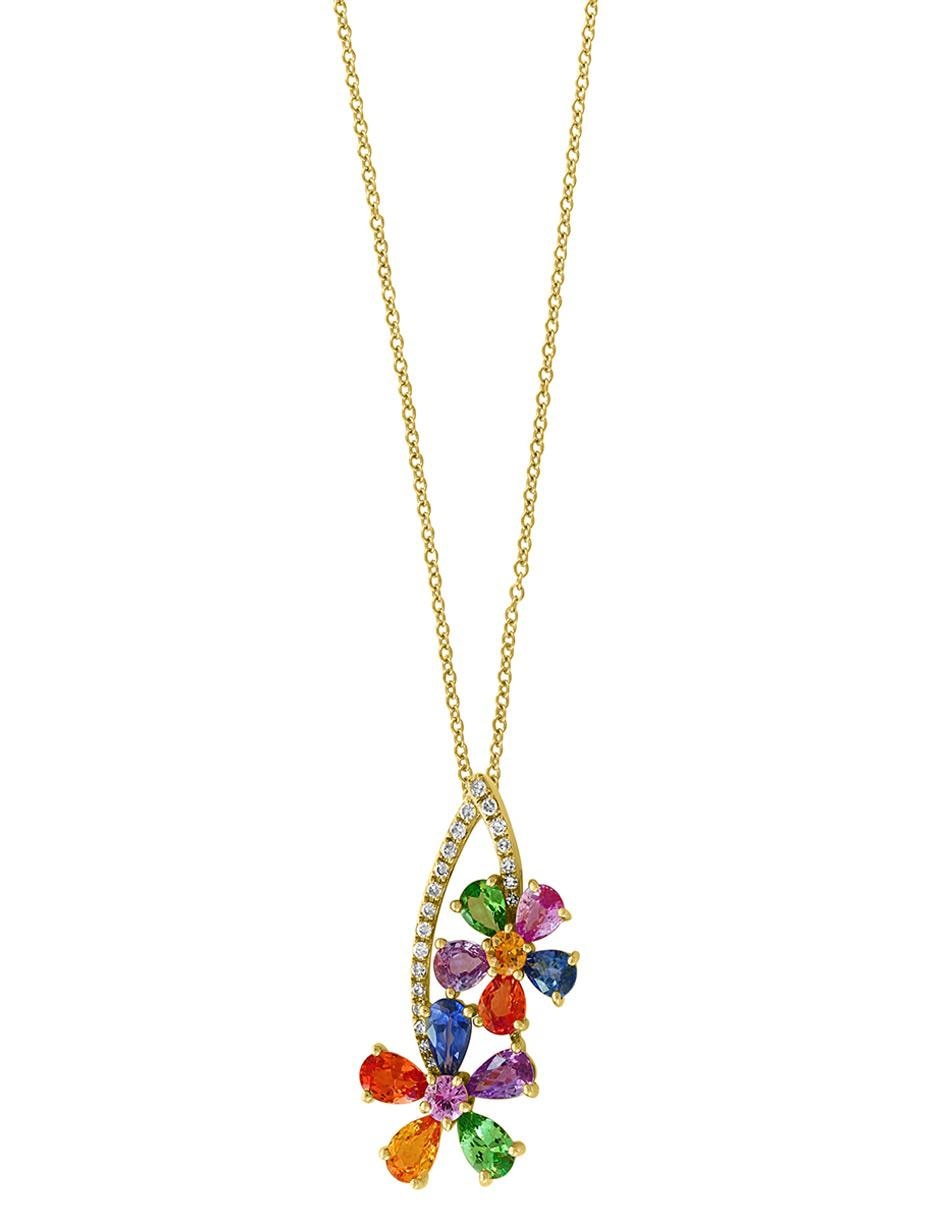Imagen de producto Dije de flores de oro blanco zafiro y diamante