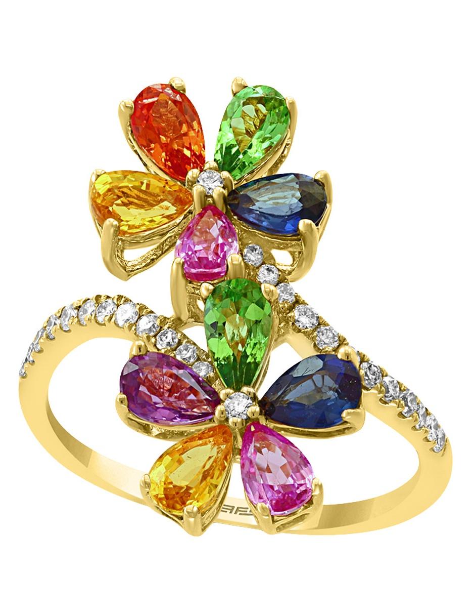 Imagen de producto Anillo de flor Effy 14 k de oro amarillo zafiro y diamante pavé