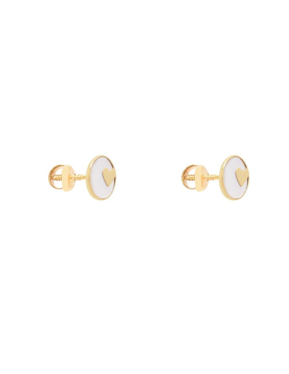 Broqueles circulares de oro amarillo 14 K con acabado brillante madre perla