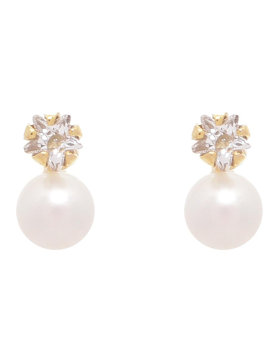 Broqueles de oro amarillo 14 K con acabado pavé perla