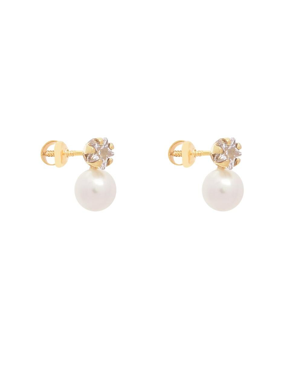 Broqueles de oro amarillo 14 K con acabado pavé perla 2