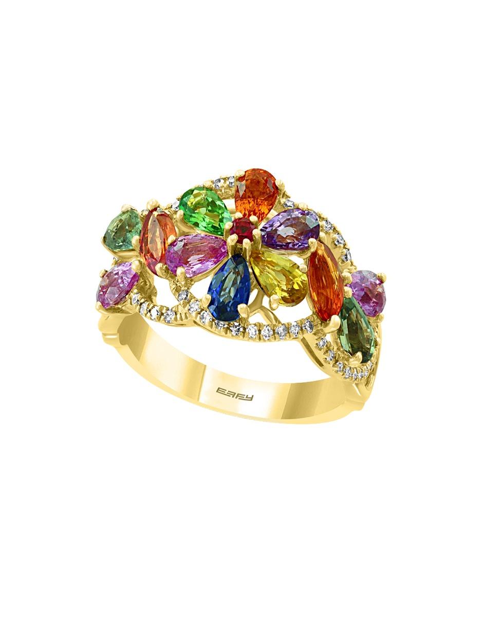 Imagen de producto Anillo de flor Effy 14 k de oro amarillo zafiro y diamante pavé