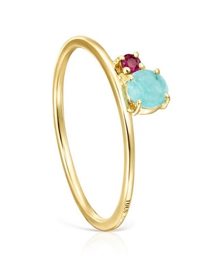 Anillo redondo Ivette 18 k de oro amarillo rubí pavé