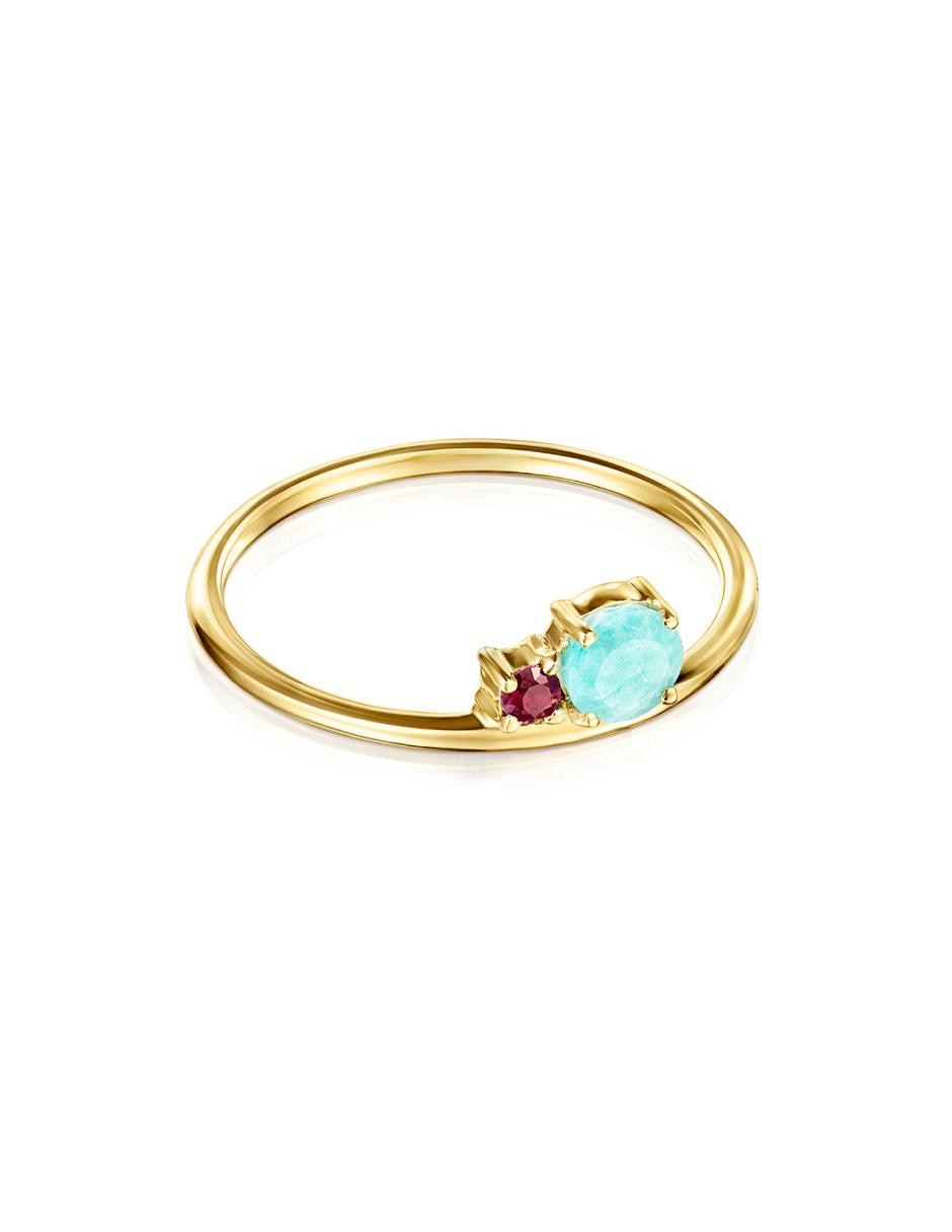 Anillo redondo Ivette 18 k de oro amarillo rubí pavé