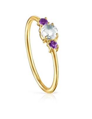Anillo redondo Ivette 18 k de oro amarillo amatista pavé Anillo redondo Ivette 18 k de oro amarillo amatista pavé