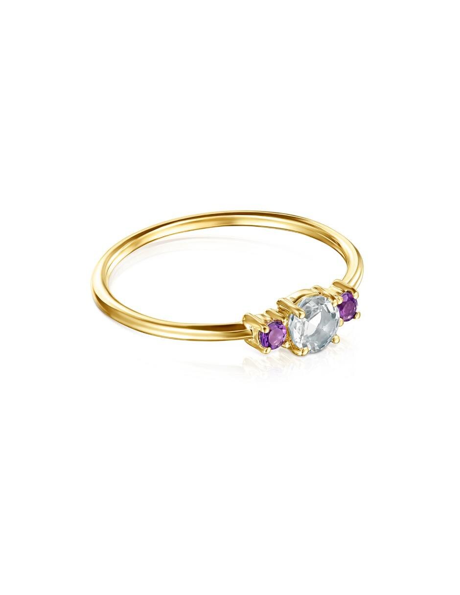Anillo redondo Ivette 18 k de oro amarillo amatista pavé 4