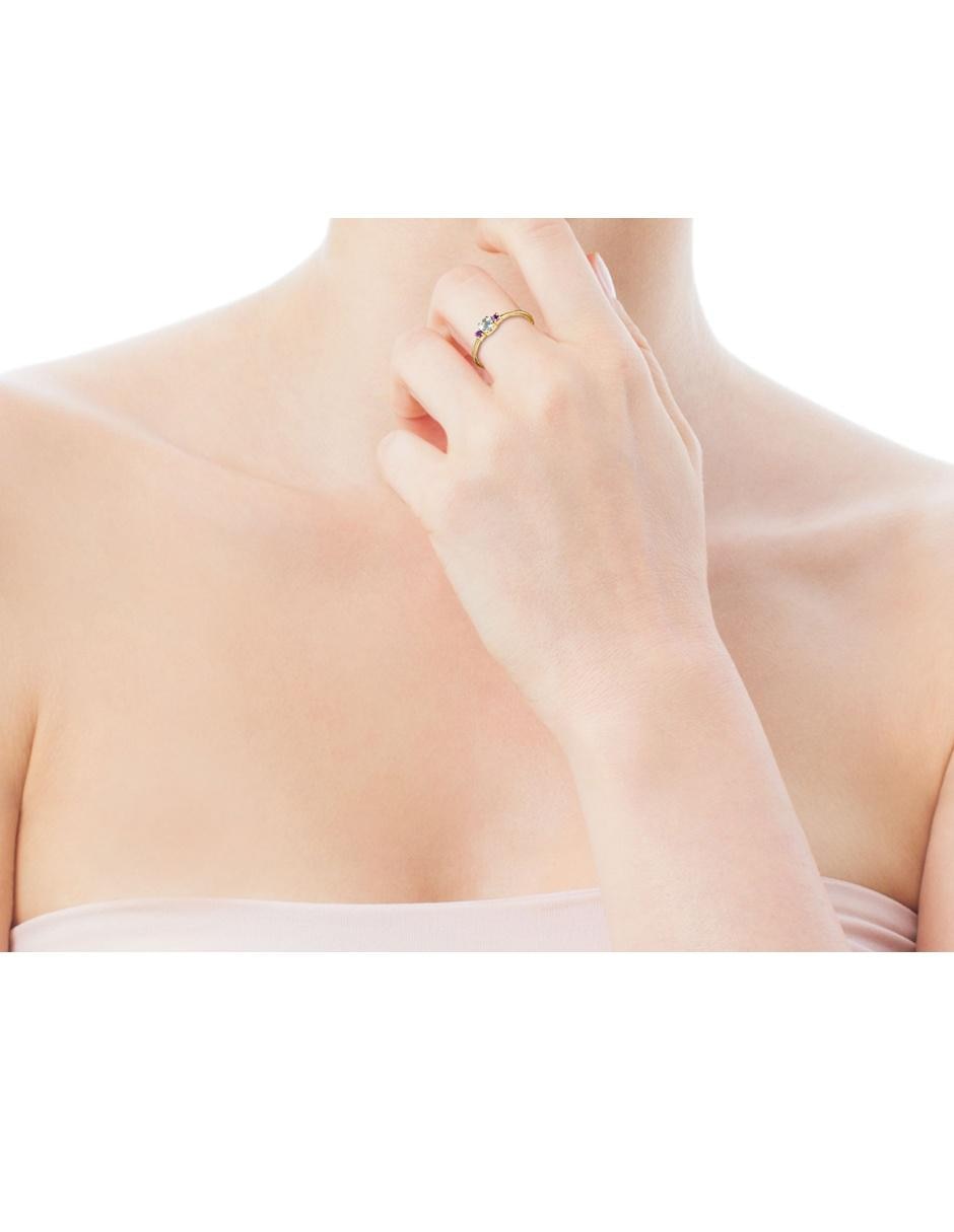 Anillo redondo Ivette 18 k de oro amarillo amatista pavé 2