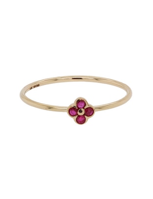 Anillo de flor 14 k de oro amarillo rubí brillante