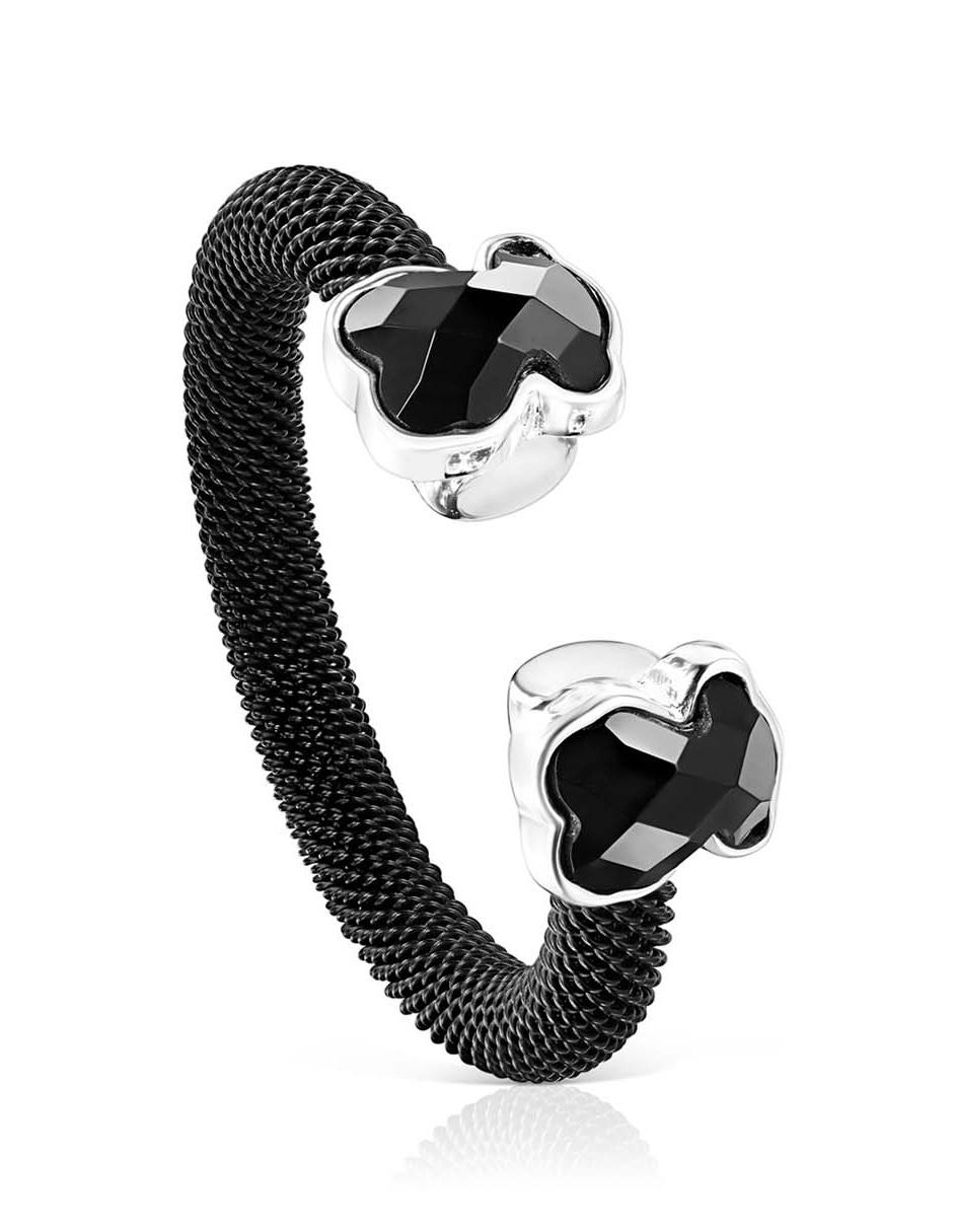 Anillo de oso Icon Mesh P 925 de plata ónix liso