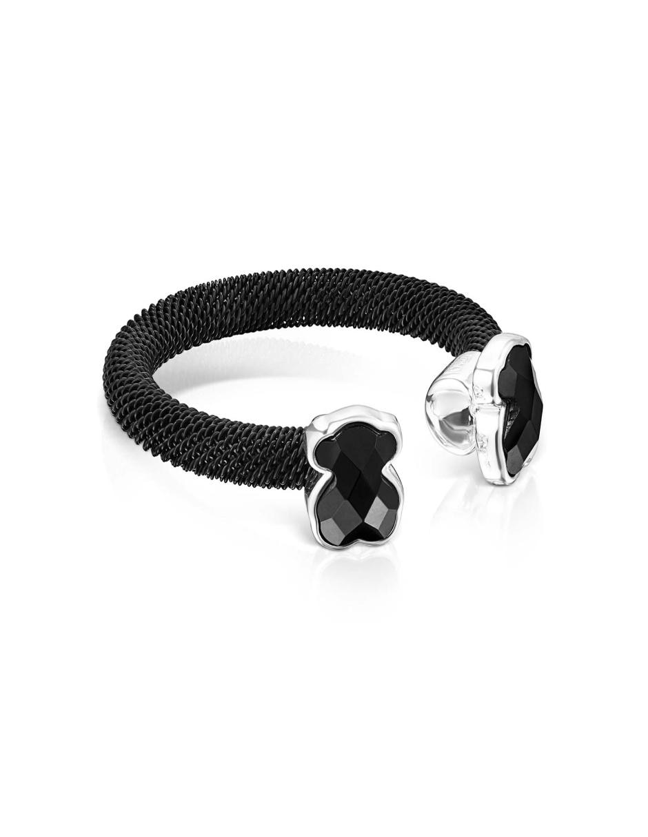 Anillo de oso Icon Mesh P 925 de plata ónix liso