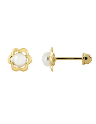 Broqueles de flor de oro amarillo 14 K con acabado liso