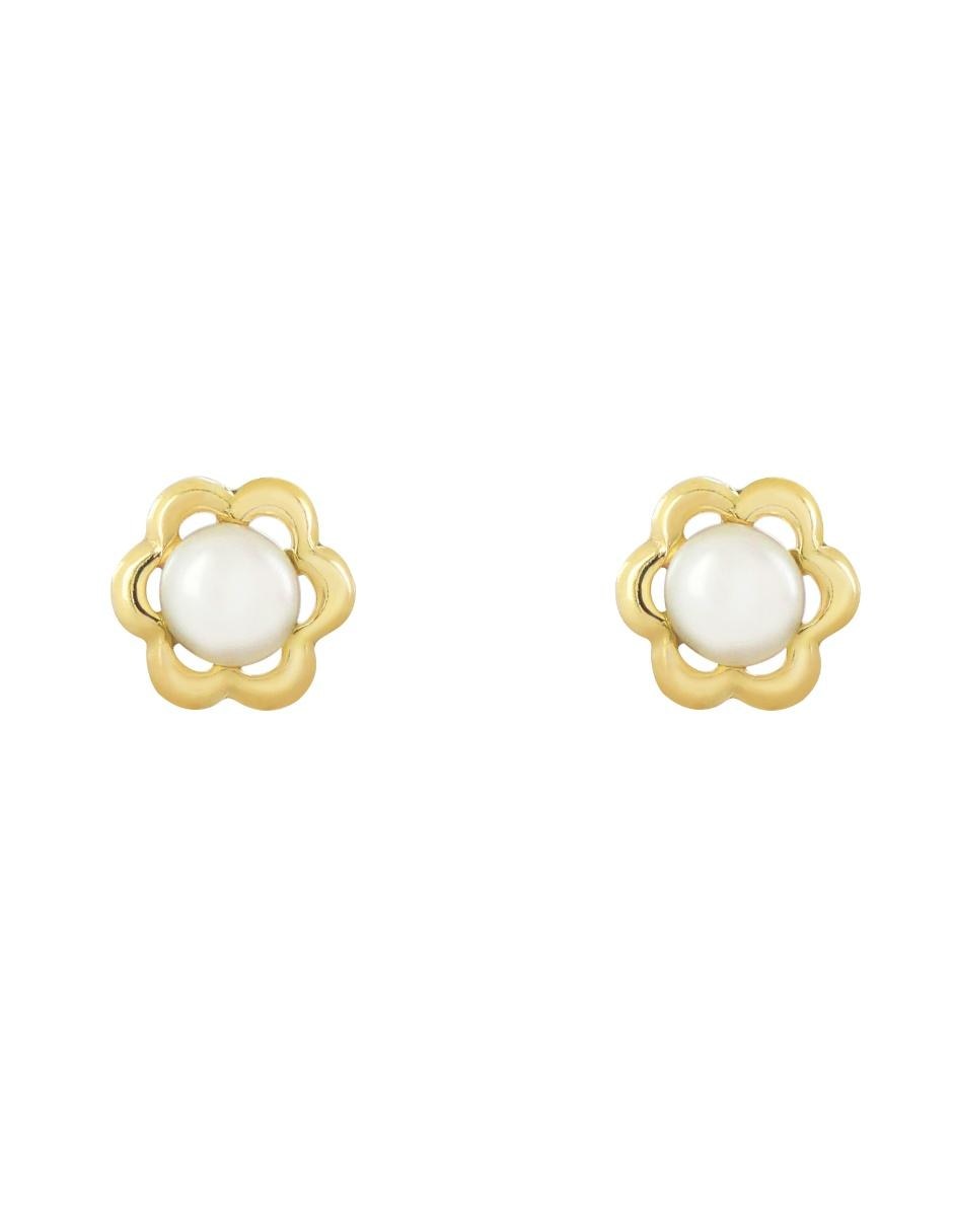 Broqueles de flor de oro amarillo 14 K con acabado liso 3