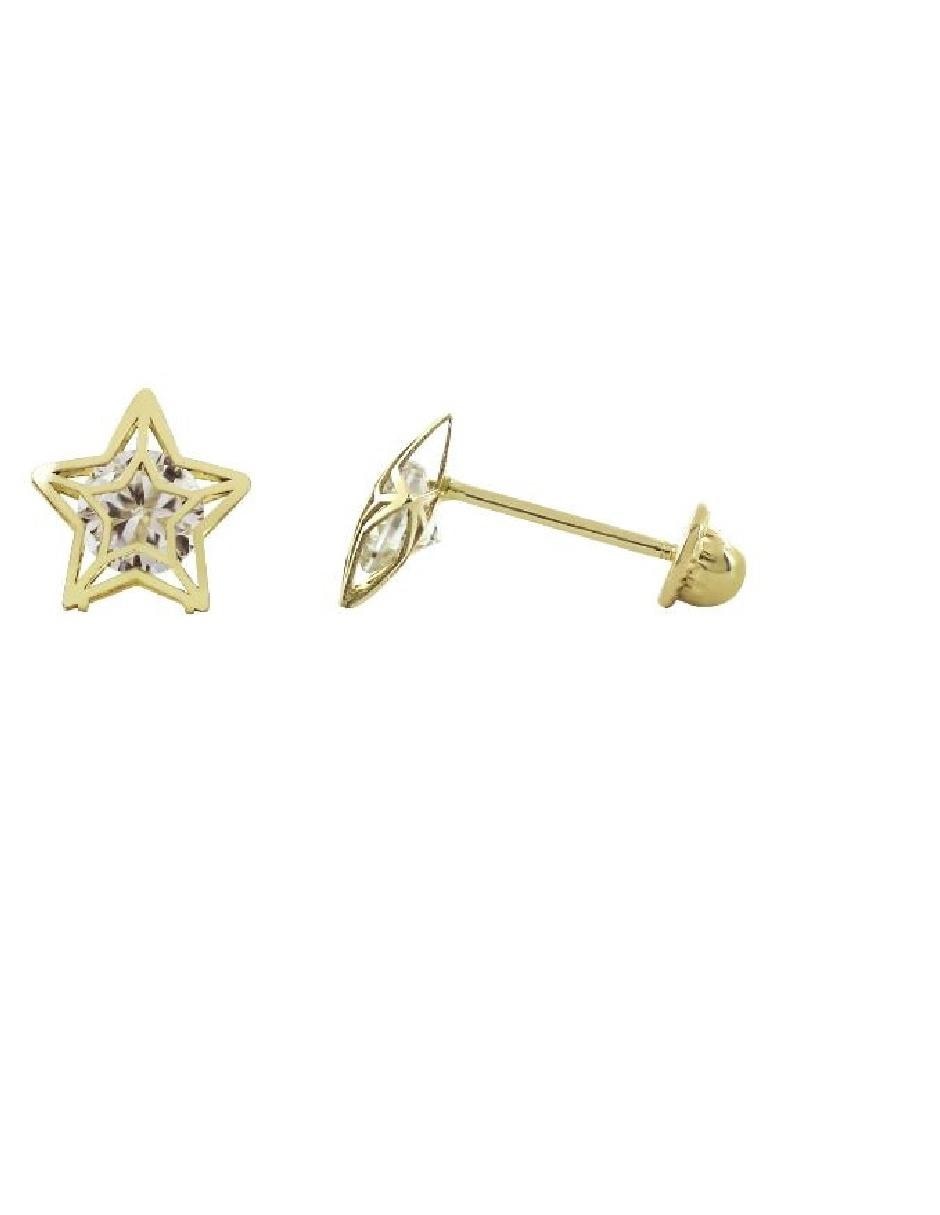 Broqueles de oro amarillo 14 K con acabado brillante zirconia