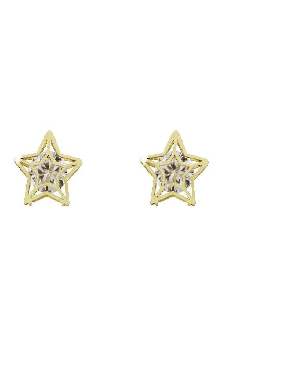 Broqueles de oro amarillo 14 K con acabado brillante zirconia 1
