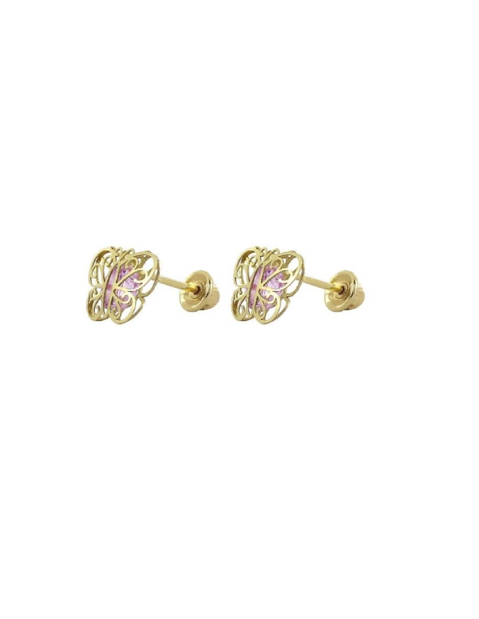 Broqueles de mariposa de oro amarillo 14 K con acabado brillante 3