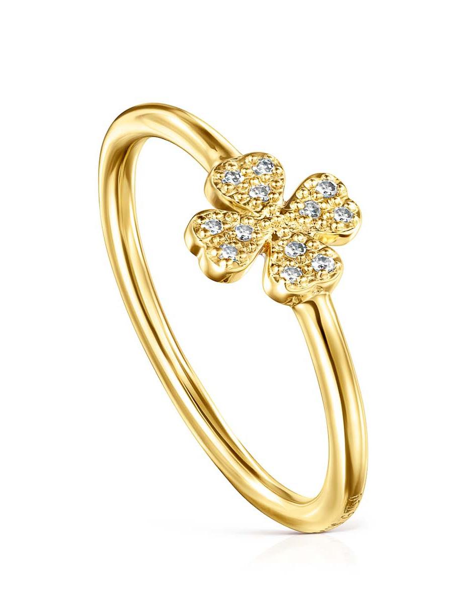 Anillo de flor Good Vibes 18 k de oro diamante lustre