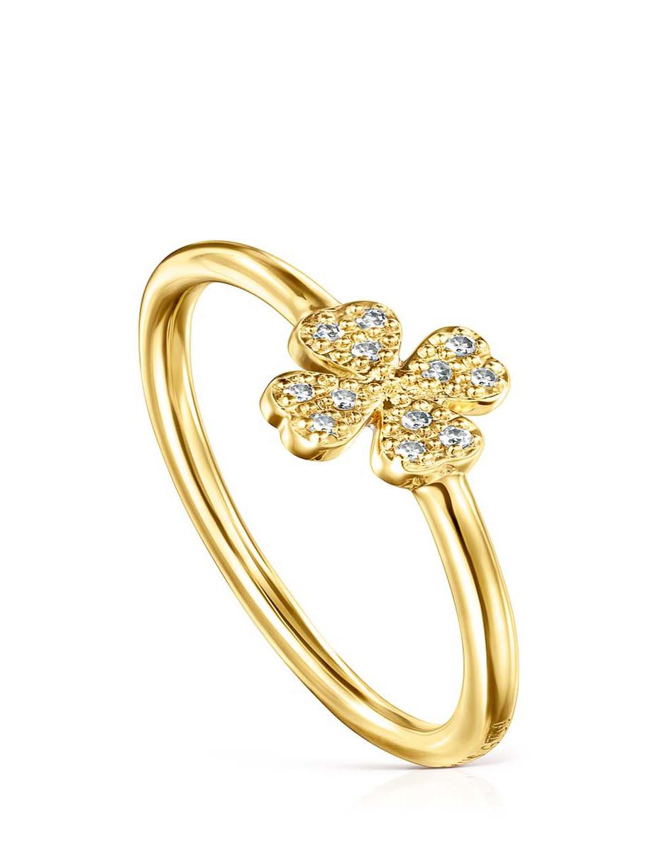 Anillo de flor Good Vibes 18 k de oro diamante lustre