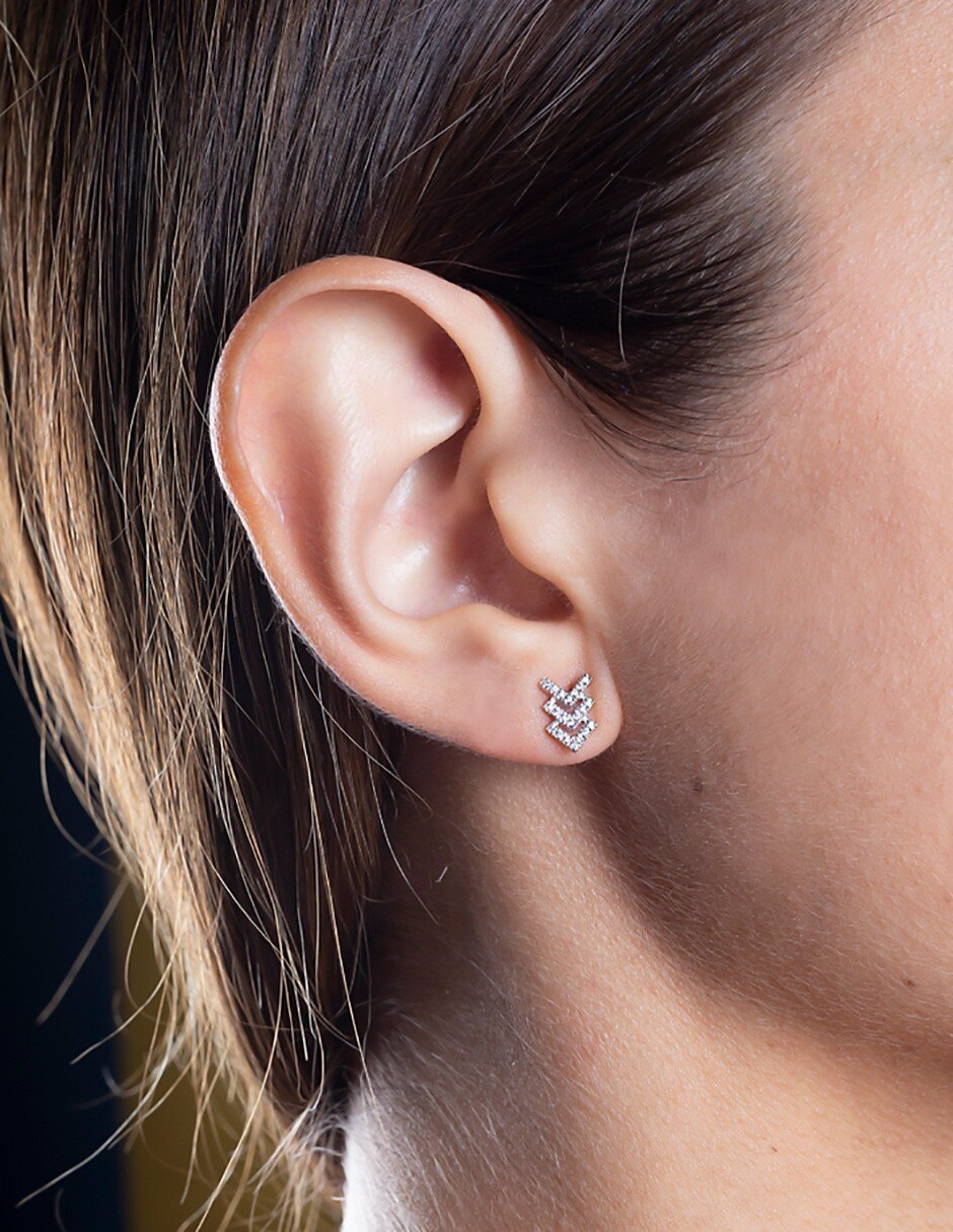 Broqueles de oro blanco 14 K con acabado pavé diamante 3