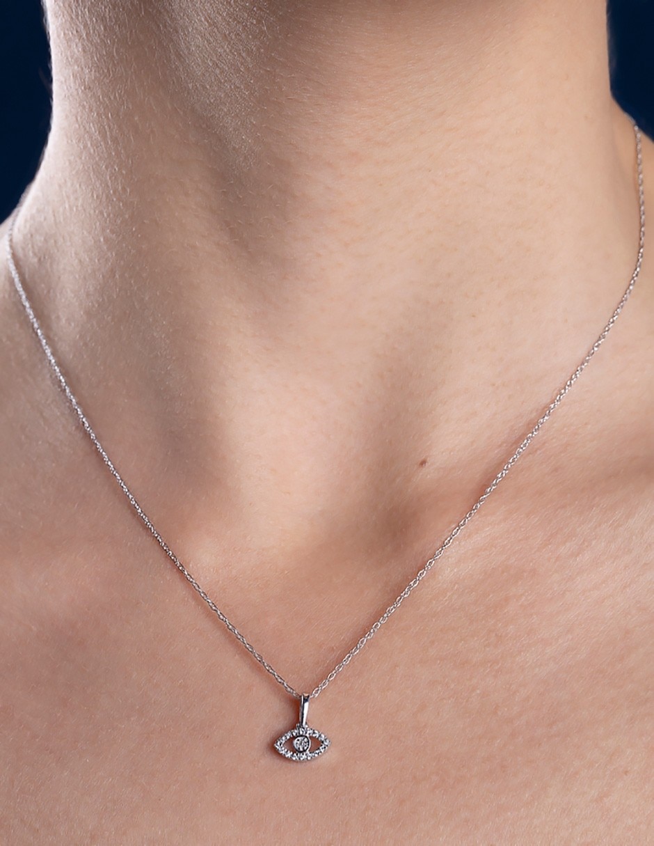 Dije de ojo Aura de oro blanco 14 K diamante