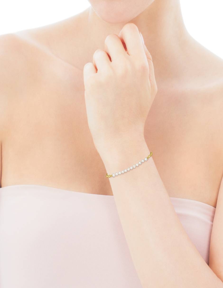 Pulsera con perla p 925 con acabado baño de oro