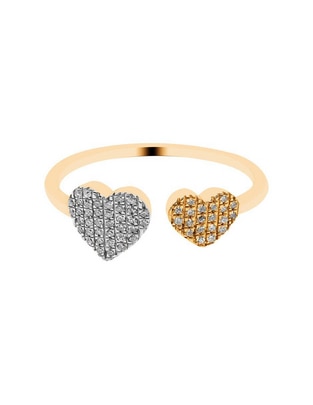 Anillo de corazón 14 k de oro amarillo diamante pavé