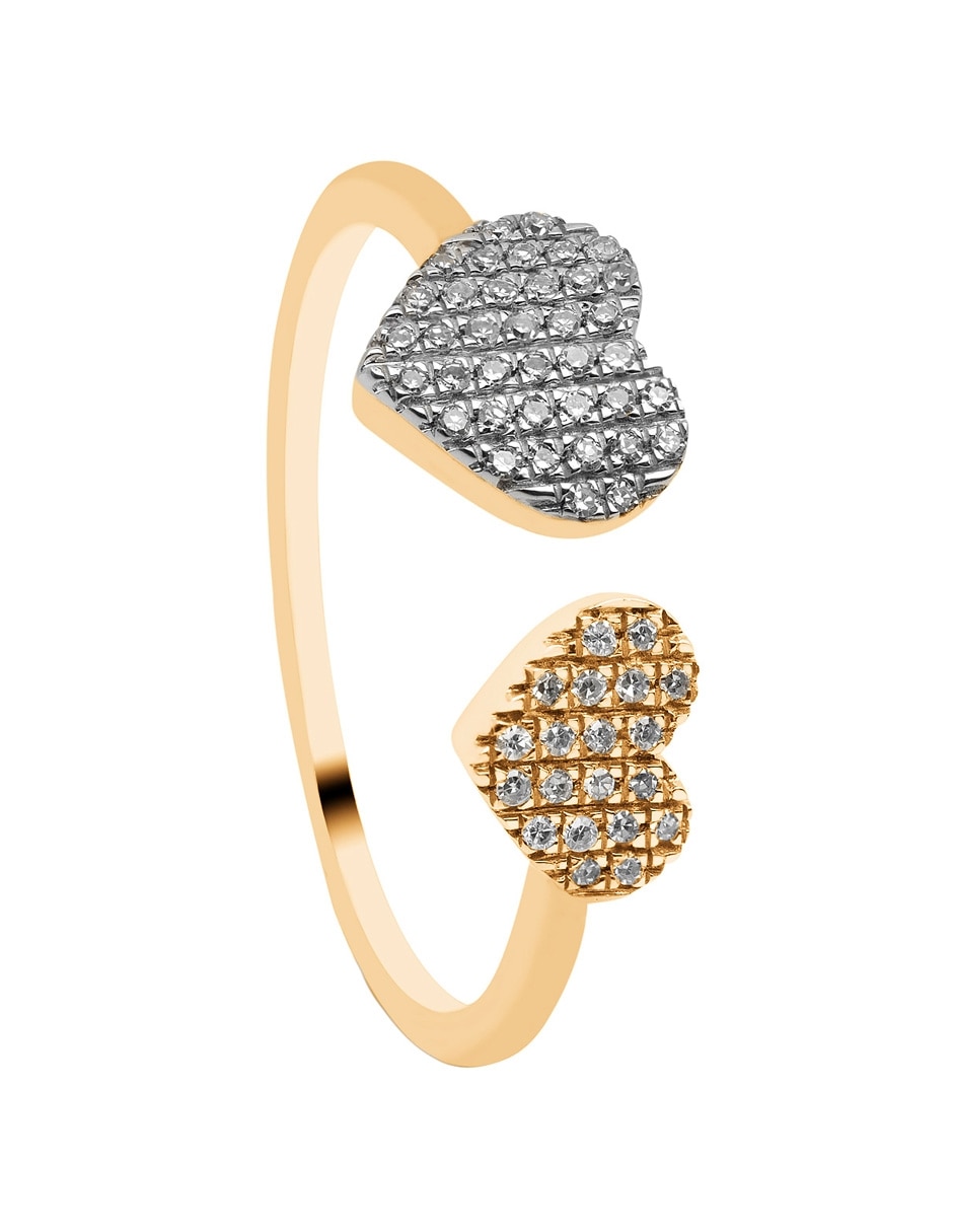 Anillo de corazón 14 k de oro amarillo diamante pavé