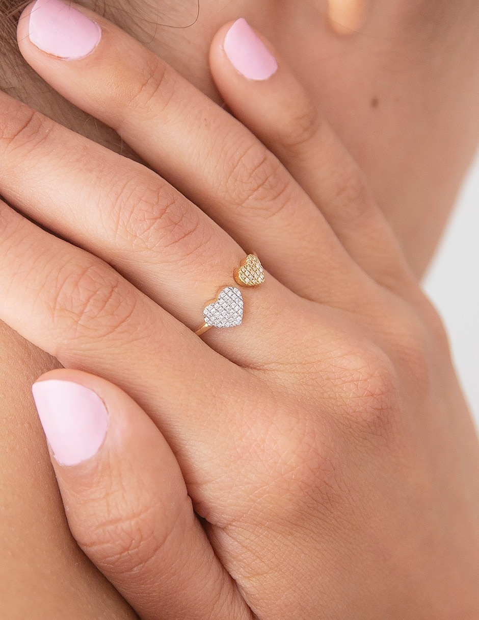 Anillo de corazón 14 k de oro amarillo diamante pavé