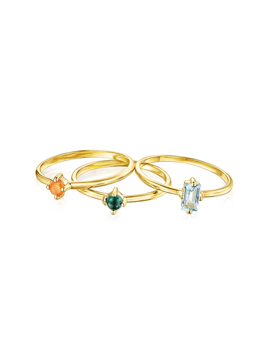 Anillo Good Vibes P 925 de plata vermeil malaquita brillante