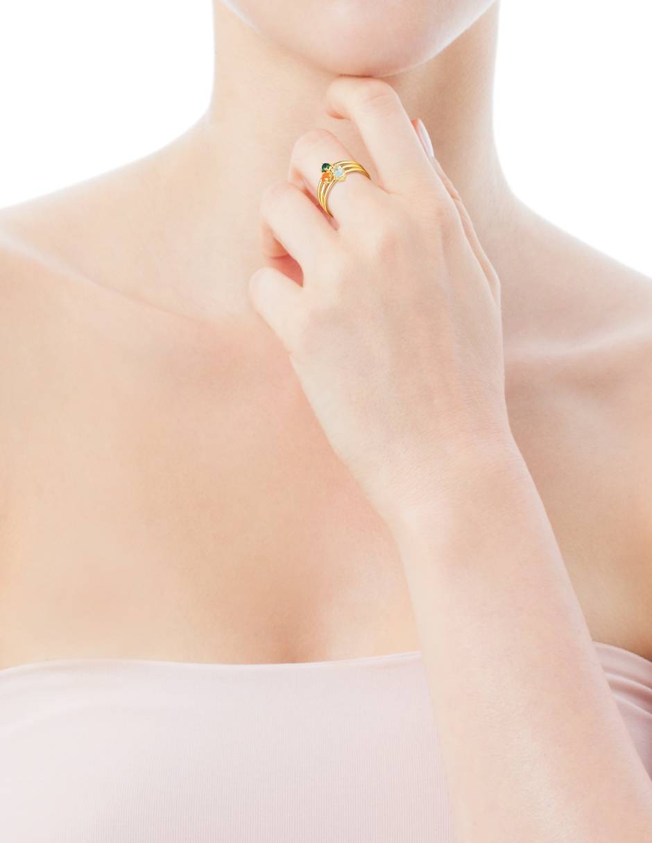 Anillo Good Vibes P 925 de plata vermeil malaquita brillante