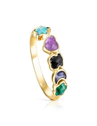 Anillo Glory P 925 de plata vermeil turquesa, amatista y ónix liso