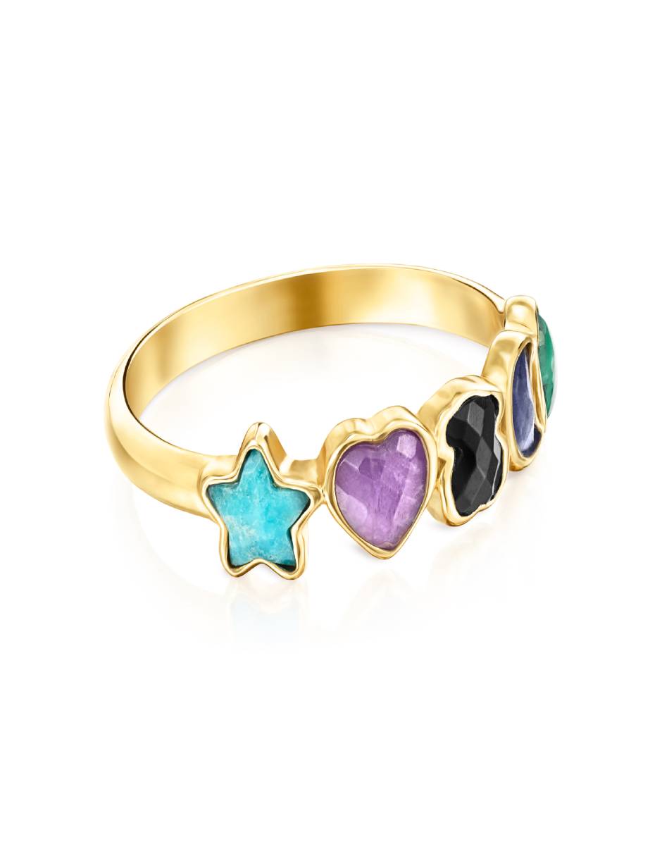Anillo Glory P 925 de plata vermeil turquesa, amatista y ónix liso