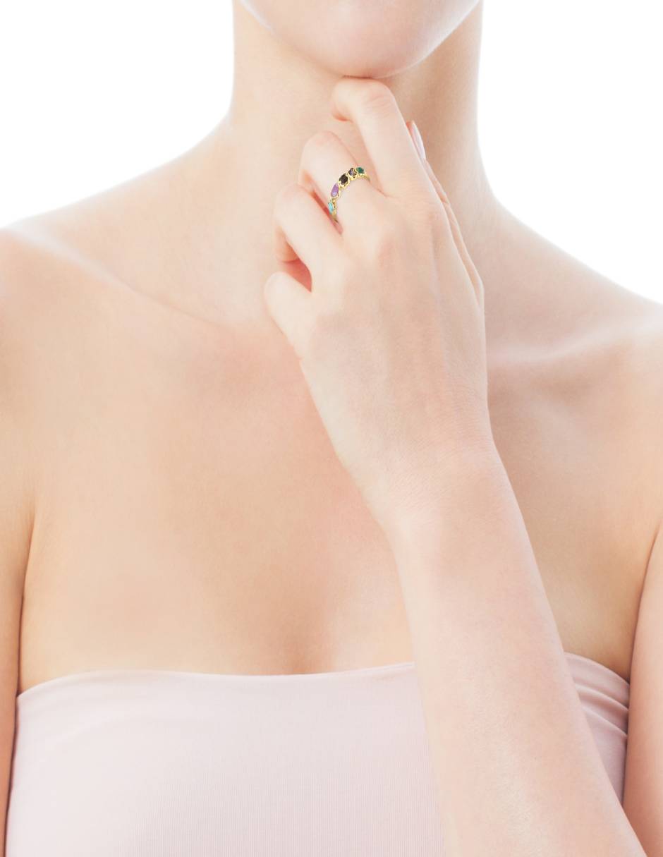 Anillo Glory P 925 de plata vermeil turquesa, amatista y ónix liso