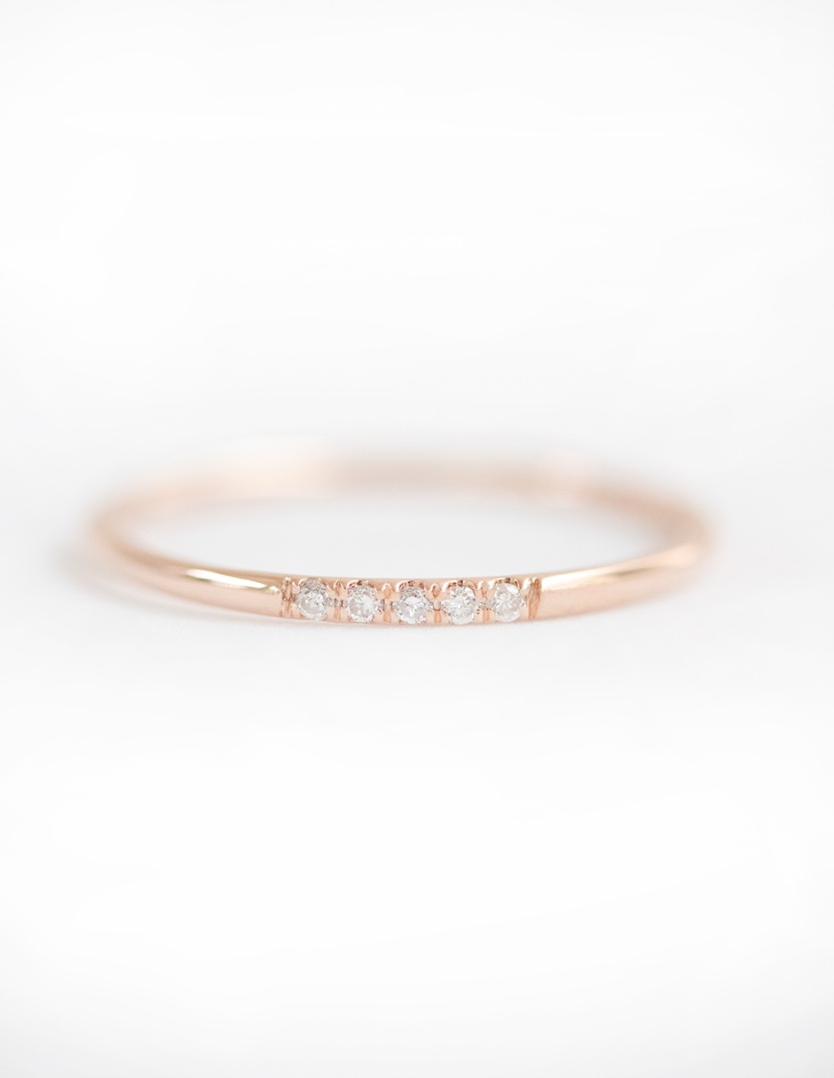 Anillo 14 k de oro rosa diamante pavé