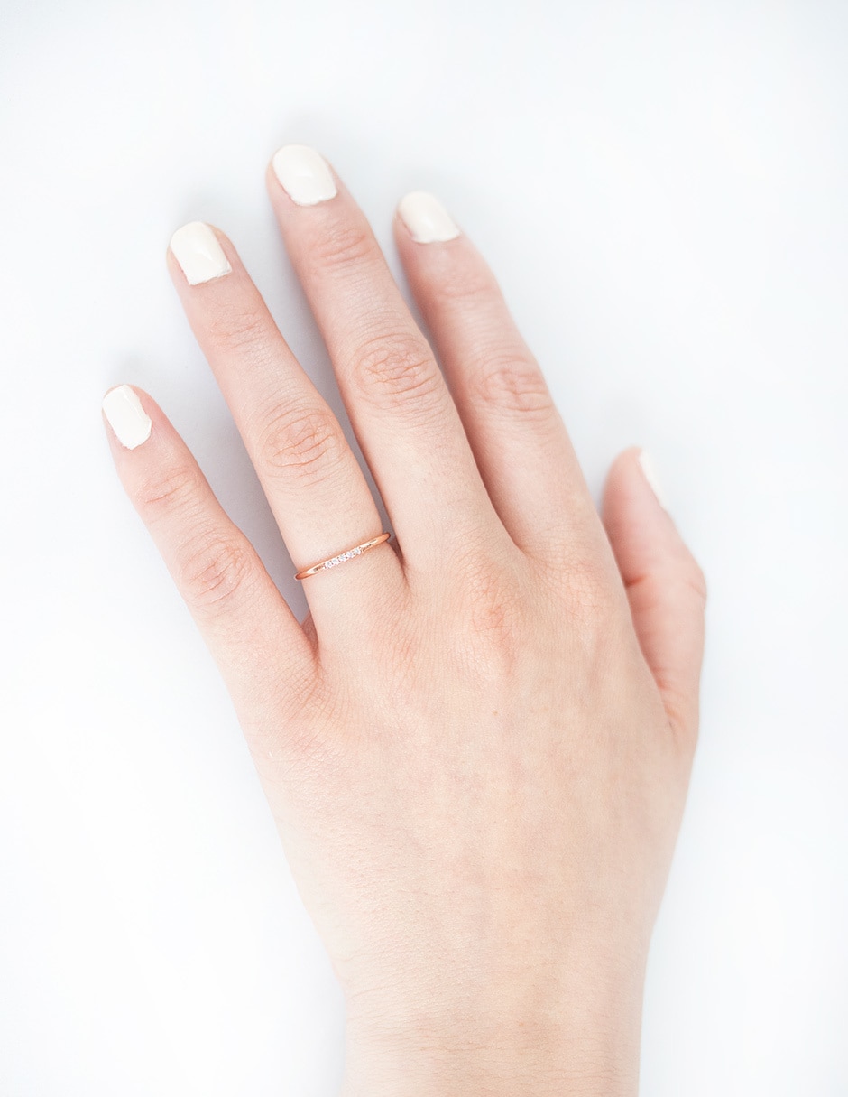 Anillo 14 k de oro rosa diamante pavé