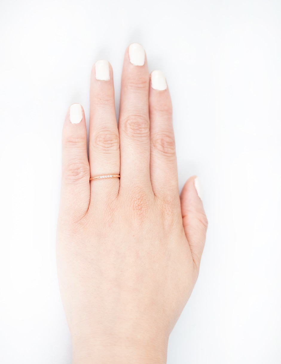 Anillo 14 k de oro rosa diamante pavé